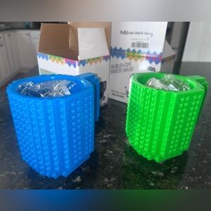 NEW Blue and Green Build-On Brick Mugs
